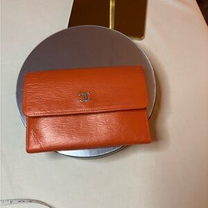 Chanel Orange Leather Wallet Good Conditon